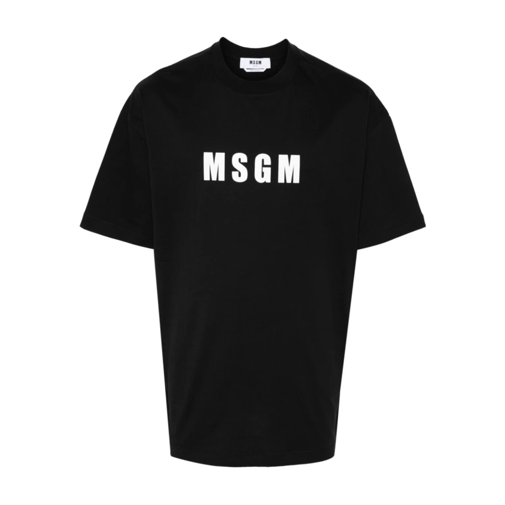 Msgm Zwart Logo Print Crew Neck T-shirt Black Heren