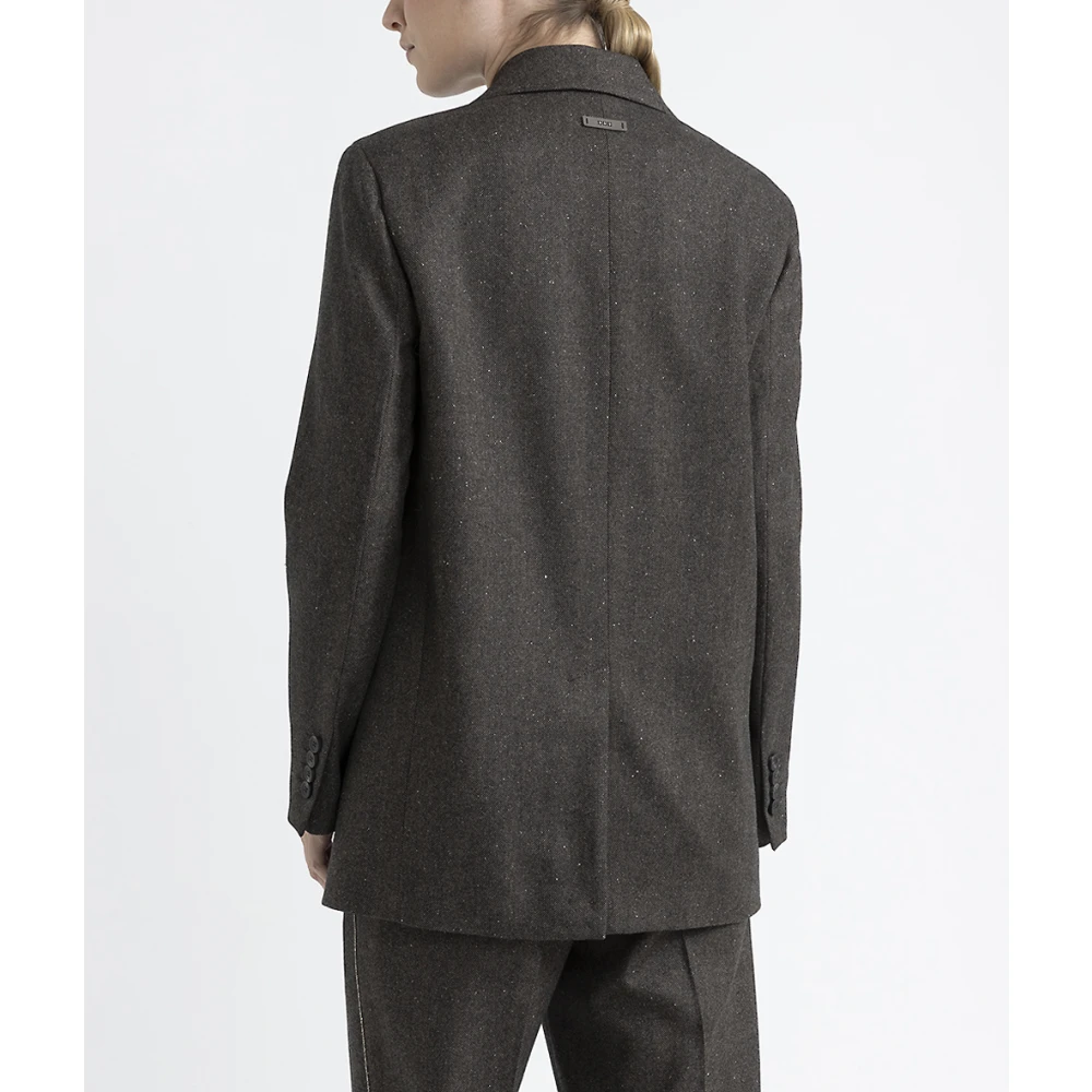 PESERICO Wollen kasjmier en zijden double-breasted blazer Brown Dames
