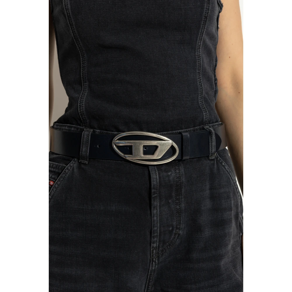 Diesel Leren riem Ovaal D Logo B-1Dr Black Unisex