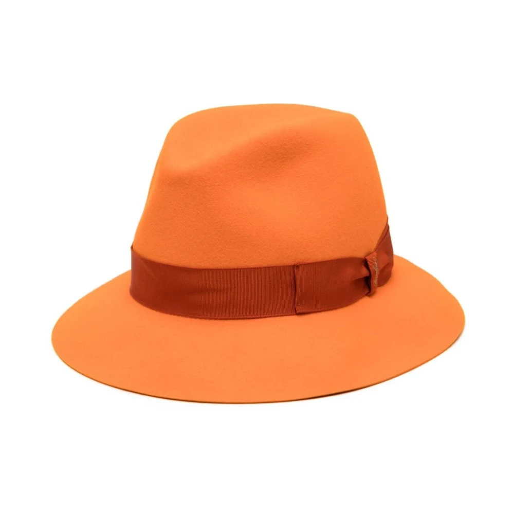 Borsalino Orange Ullfiltad Hatt med Båge Orange, Herr