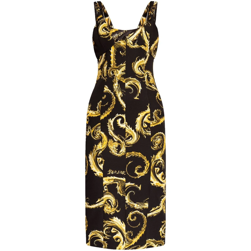 Versace Jeans Couture Zwarte Midi Jurk voor Vrouwen Black Dames