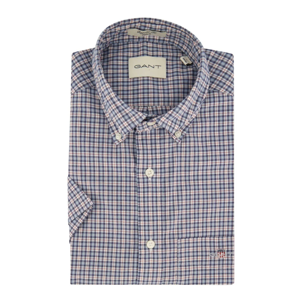 Gant Casual korte mouw blauw geruit overhemd Multicolor Heren