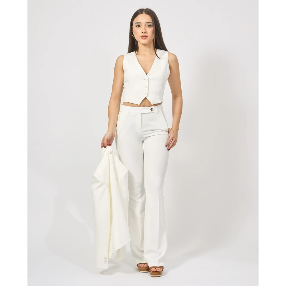 Fracomina Witte Bootcut Broek met Zakken White Dames