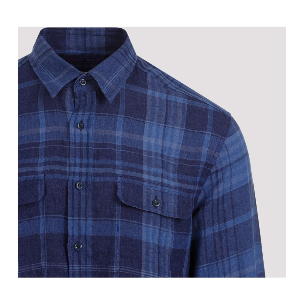 Ralph Lauren Indigo Blue Tartan Linen Shirt Multicolor Heren