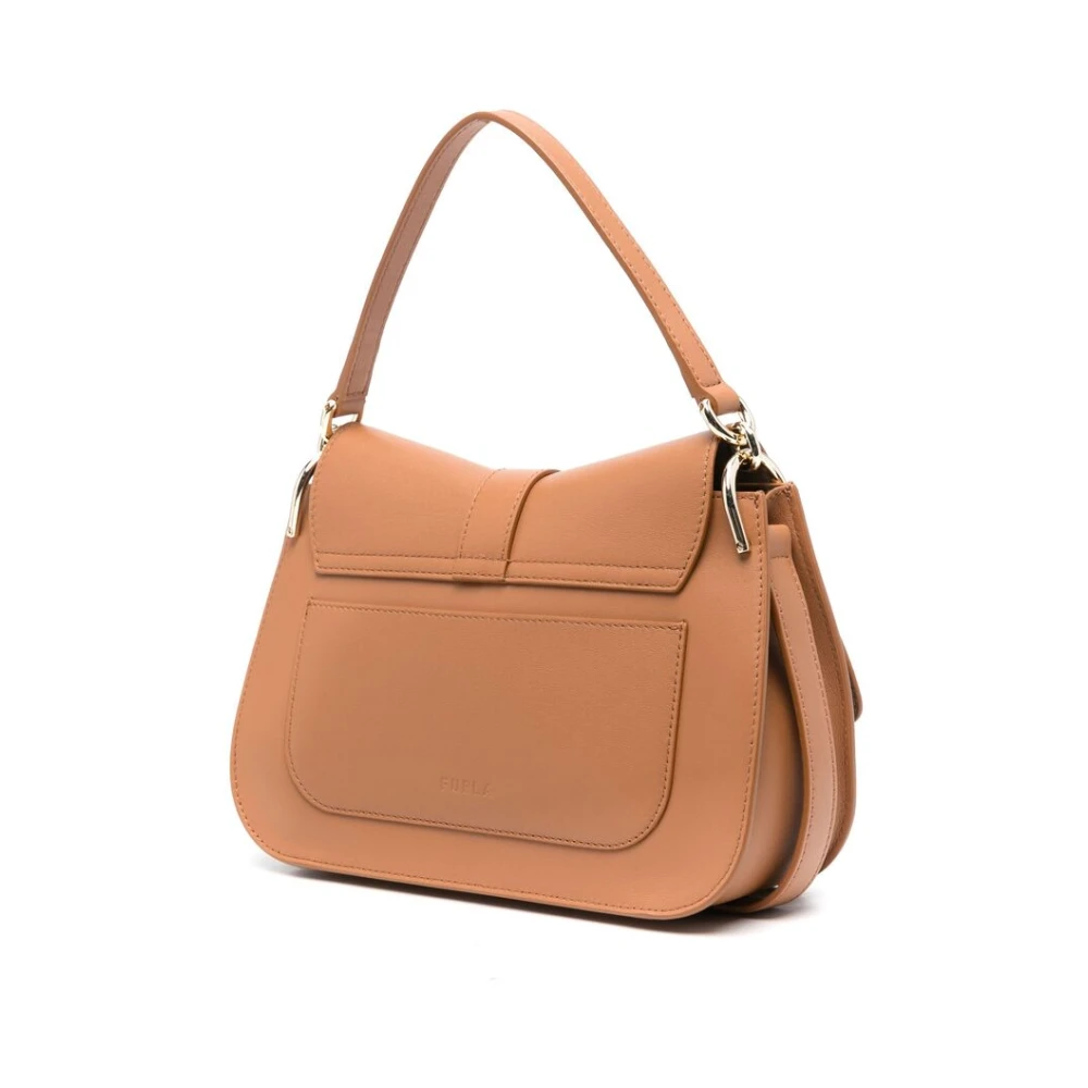 Furla Lichtbruine leren schoudertas met booglogo Brown Dames