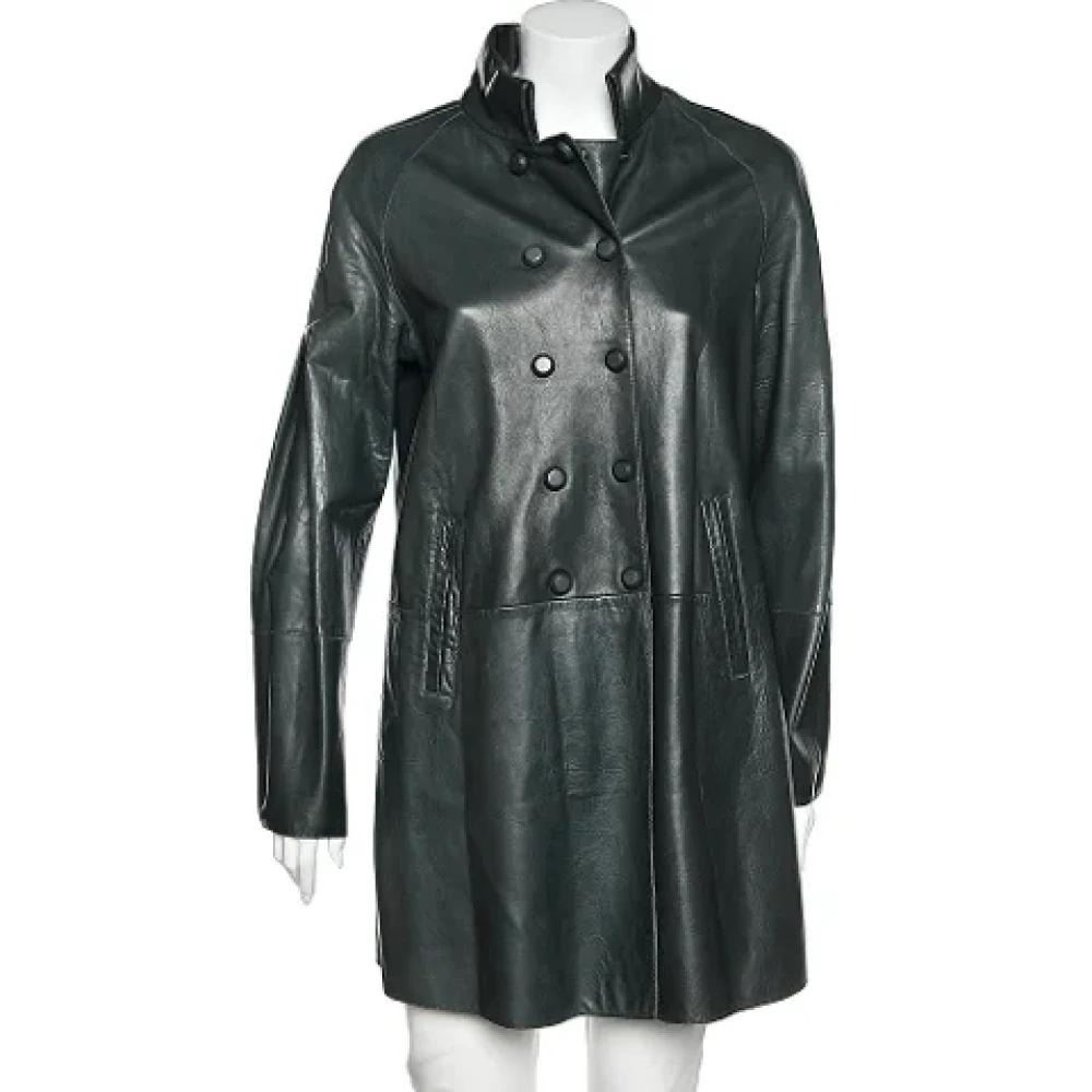 Armani Pre-owned Leather outerwear Green Dames