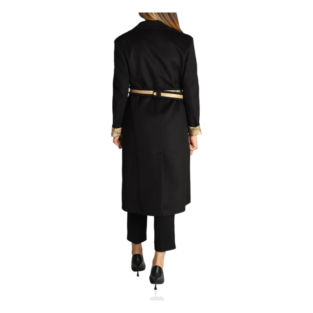 Alviero Martini 1a Classe Zwarte Velours Lange Jas met Geo Classic Riem Black Dames