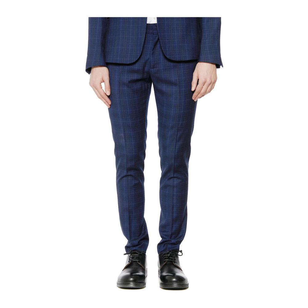 Daniele Alessandrini Slim Geruite Broek Blue Heren