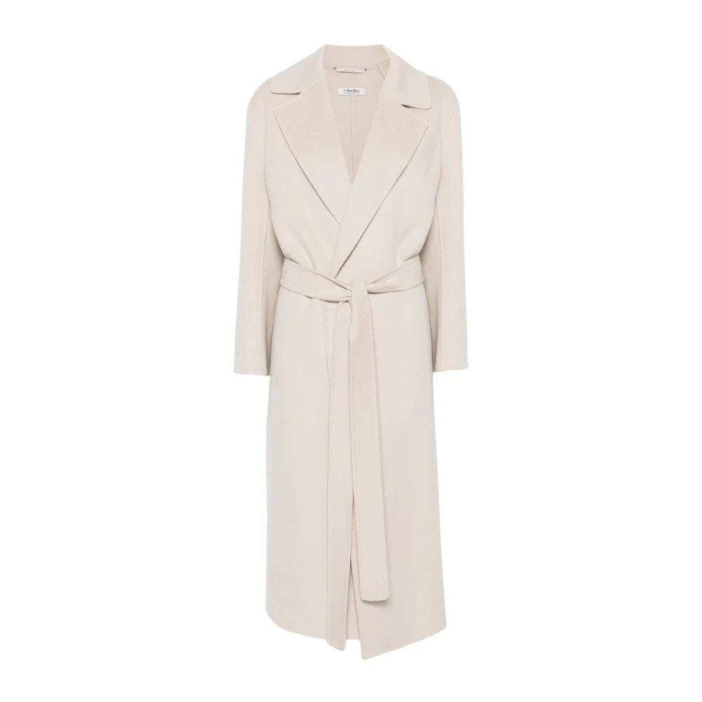 Max Mara Gebonden Beige Jas met Zijgleuven White Dames