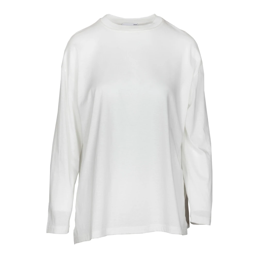 Douuod Woman Lange Mouw Jersey T-shirt met Strik White Dames