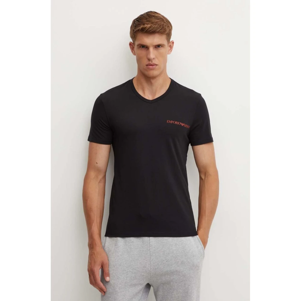 Emporio Armani 2-Pack V-hals T-shirts Zwart Black Heren