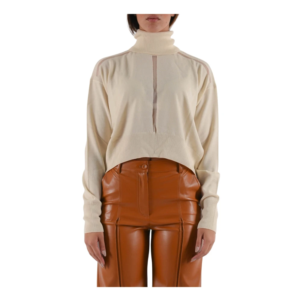 PATRIZIA PEPE Wollen Trui met Lange Mouwen en Hoge Hals Beige Dames