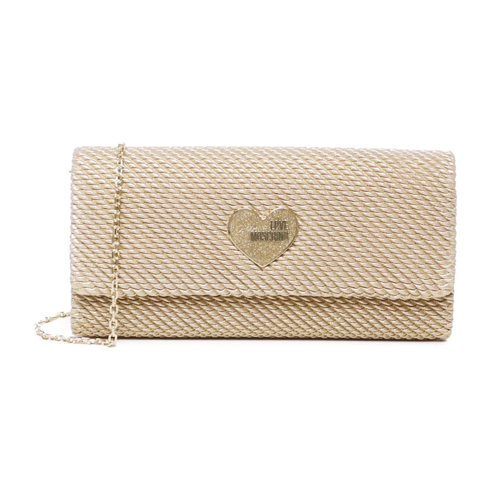 Love Moschino Gouden Rechthoekige Clutch Tas Zwart Stof Yellow Dames