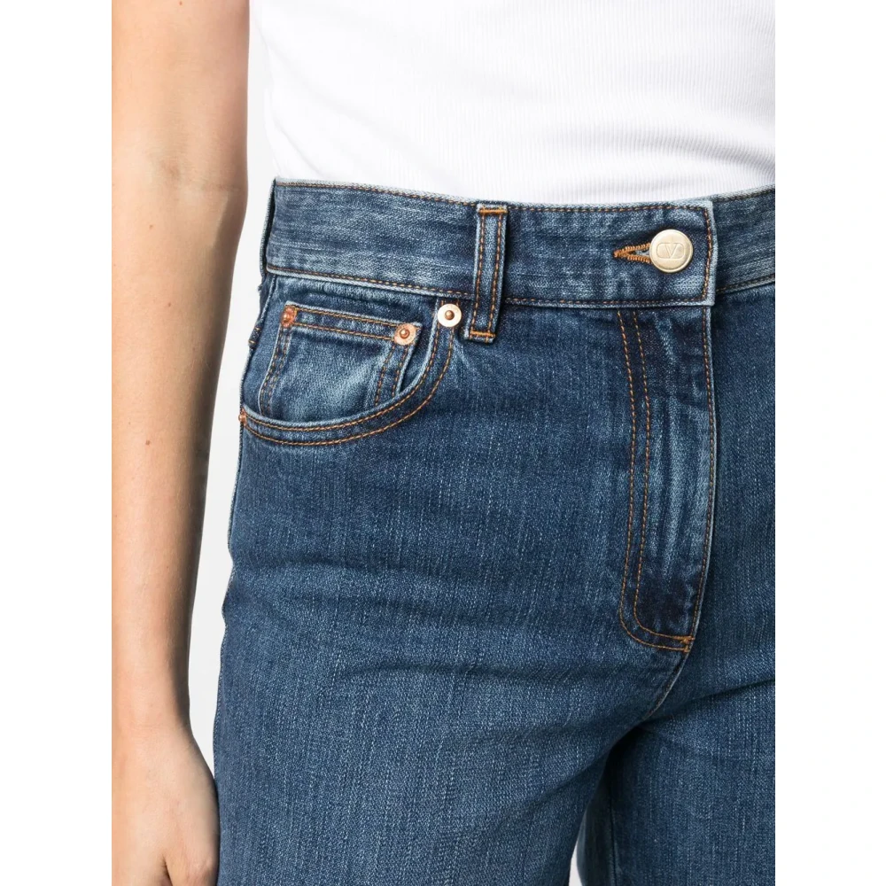 Valentino Garavani Blauwe Denim Jeans met Gouden V-Detail Blue Dames