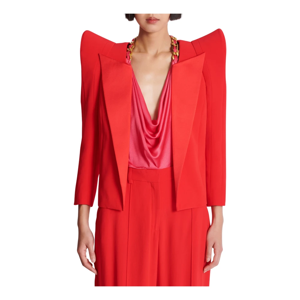 Balmain Geknipt krepe-jasje met gestructureerde schouders Red Dames
