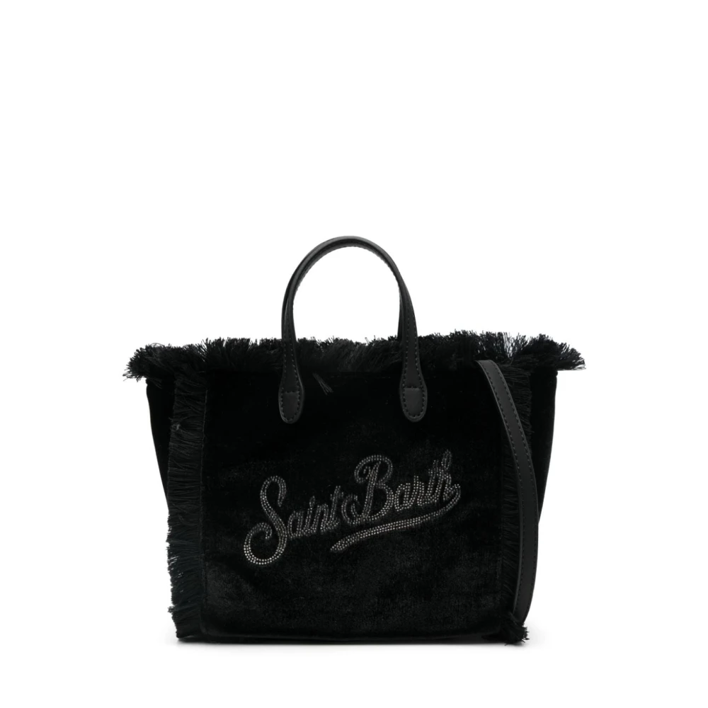 MC2 Saint Barth Fluwelen Leren Tote Tas Kristal Logo Black Dames