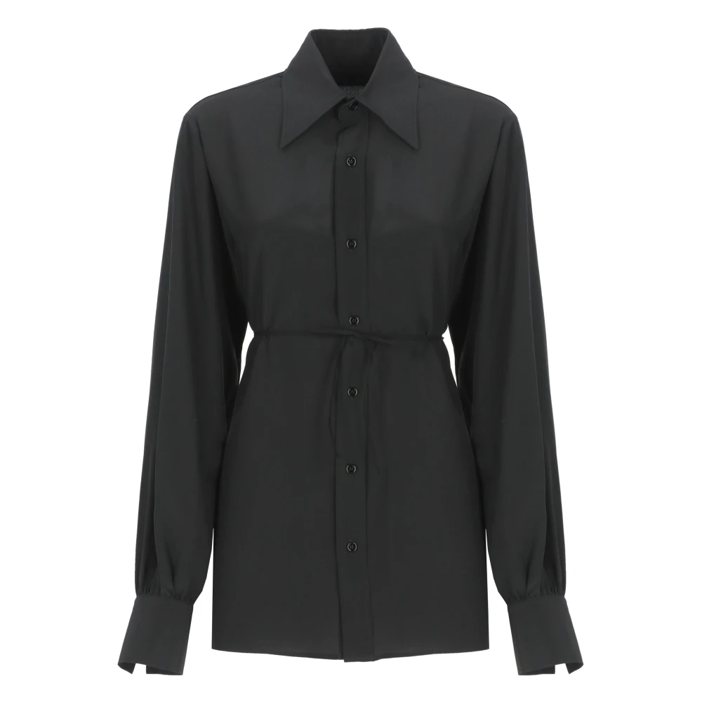 MM6 Maison Margiela Zwarte zijden overhemd met kraag Black Dames