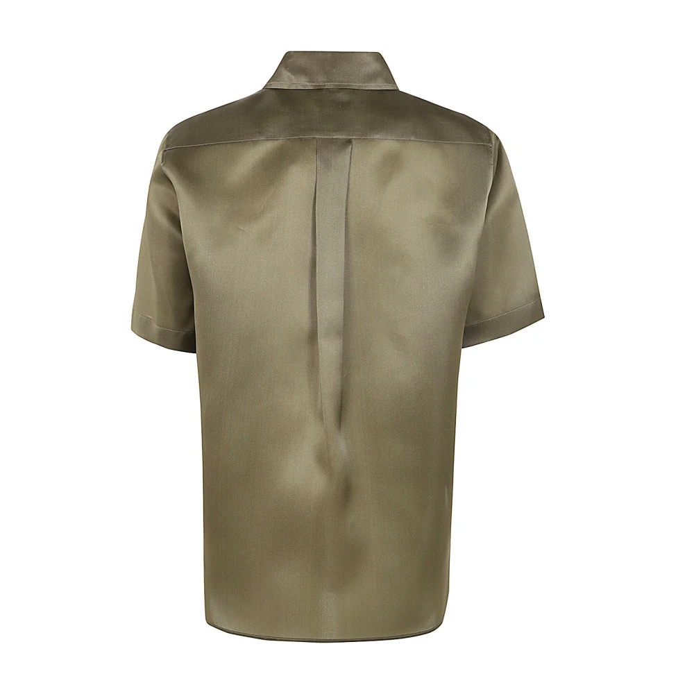 Max Mara Korte Mouw Organdy Shirt Khaki Green Dames