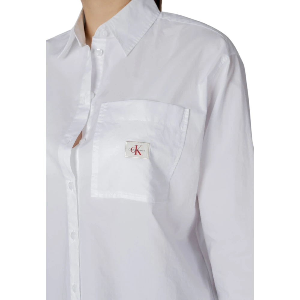Calvin Klein Jeans Lange katoenen damesoverhemden collectie White Dames