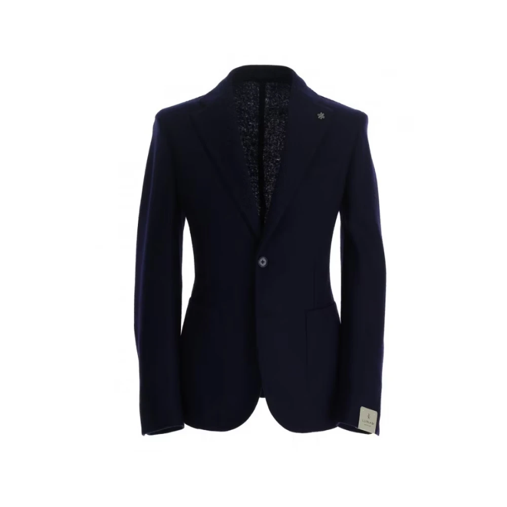 Lubiam Niet-gevoerd wollen jersey jas Blue Heren