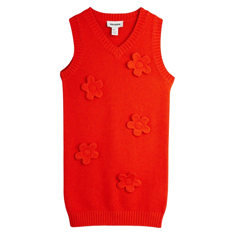 Mini Rodini Women's Red Flower Appliqué Sweater Vest Dress