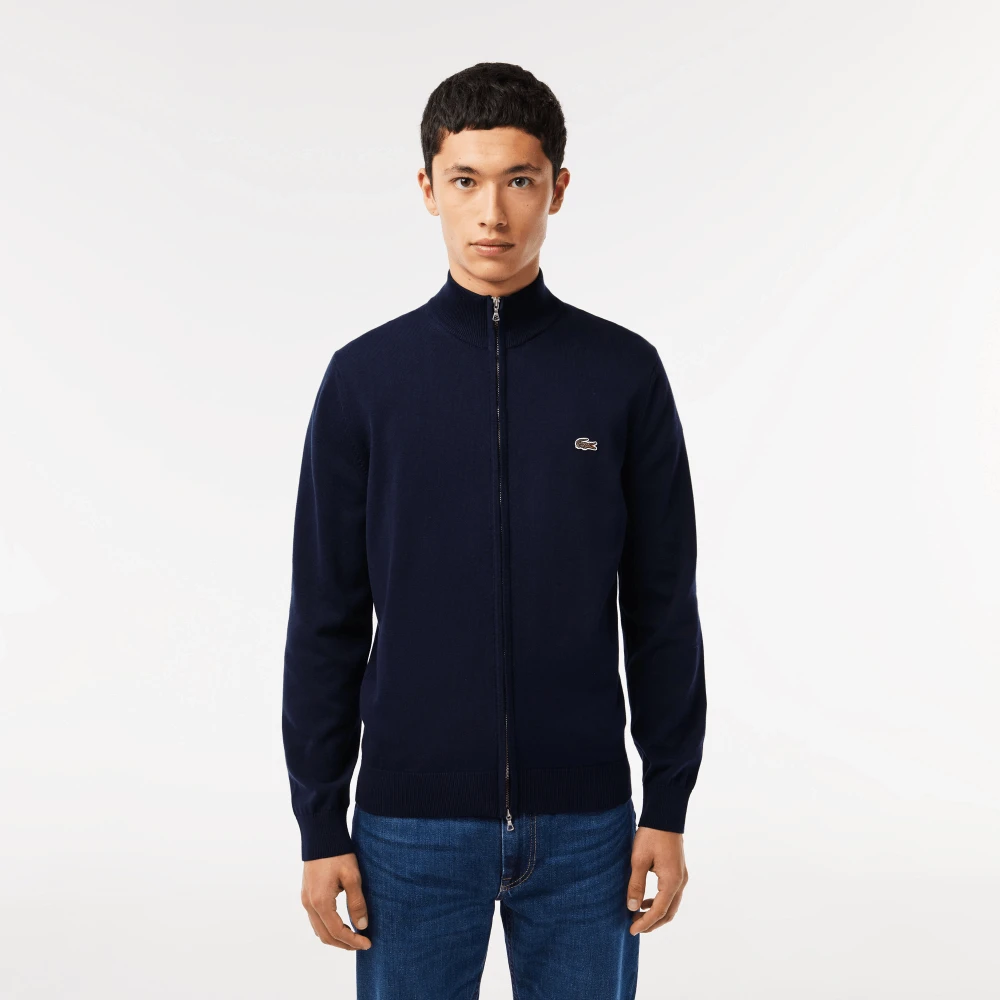 Lacoste Ritssluiting Katoenen Pullover Stijlvol Ontwerp Blue Heren