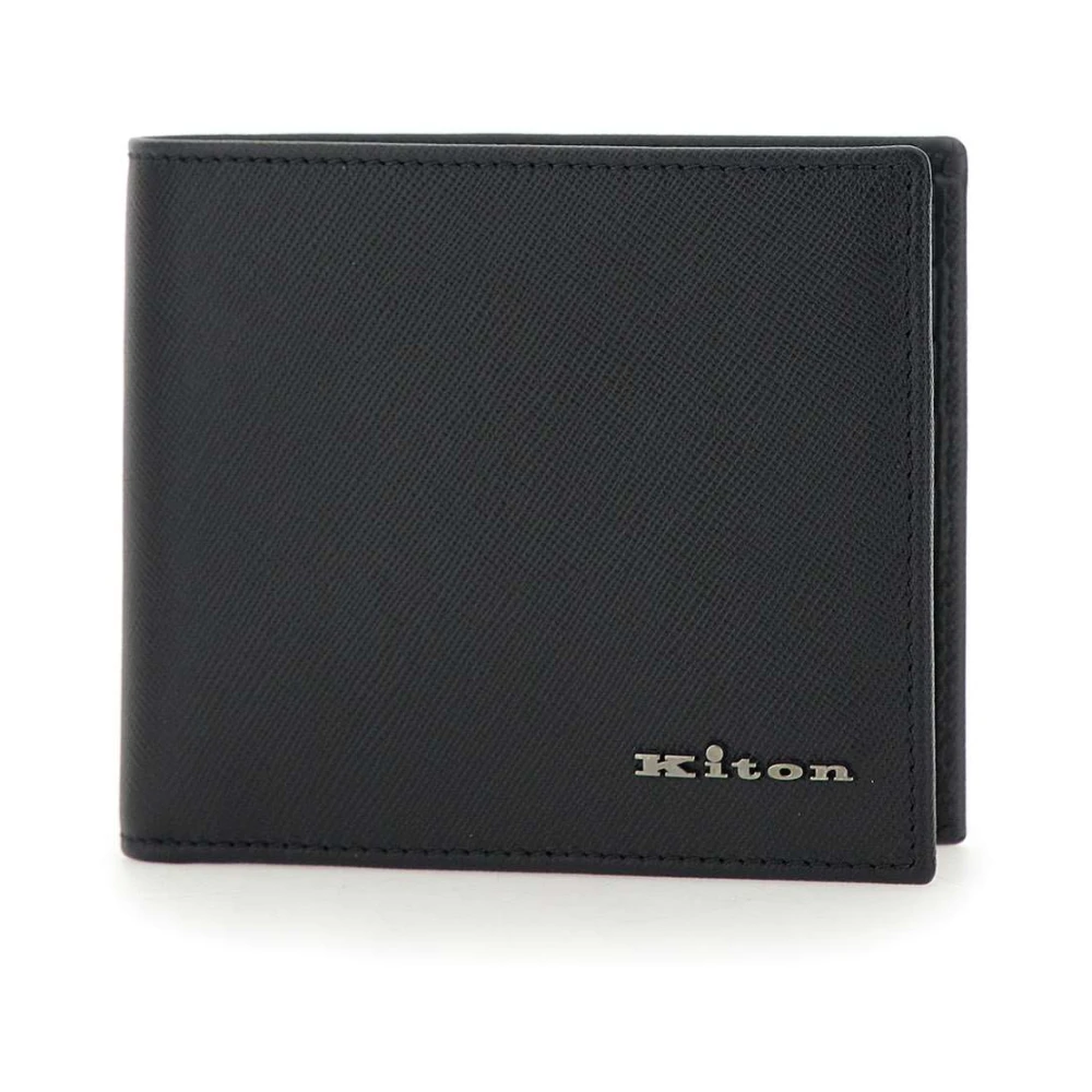 Kiton Heren Leren Portemonnee Zwart Kaartsleuven Black Heren