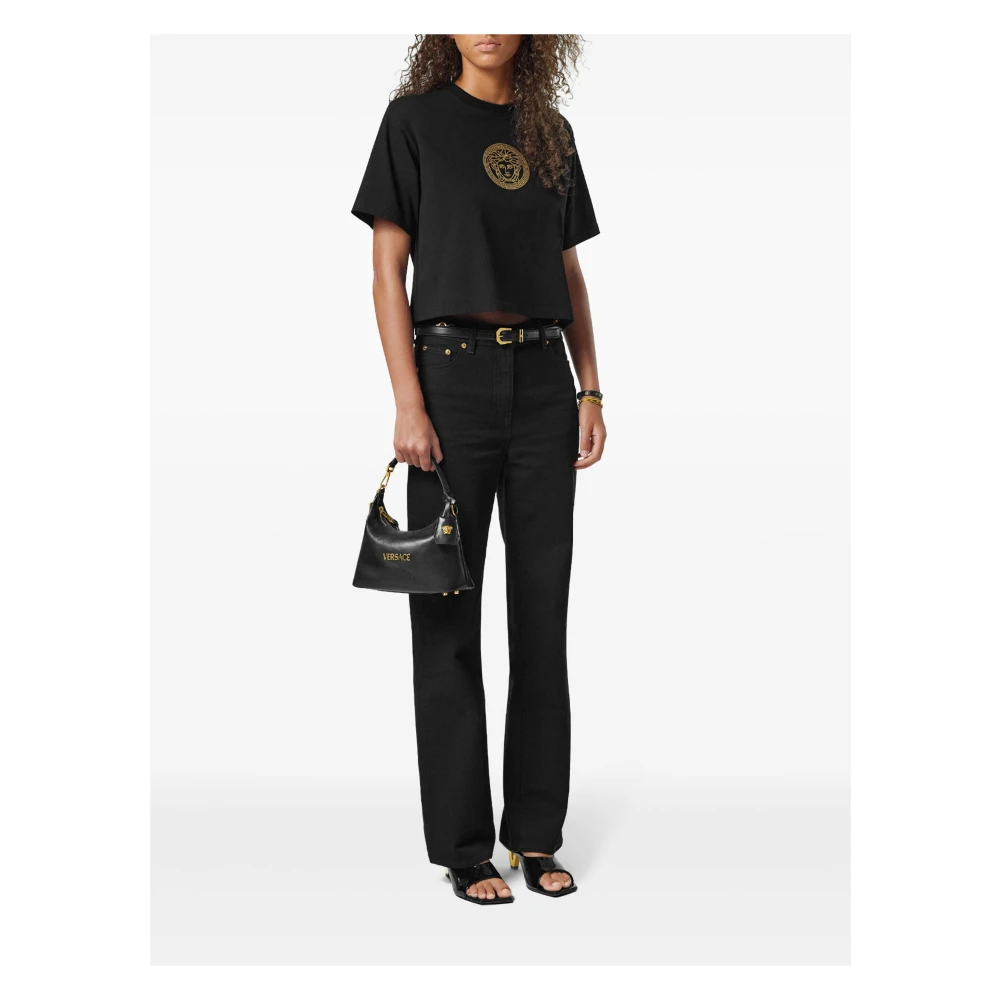 Versace Zwarte Designer Handtas met Logo Hardware Black Dames