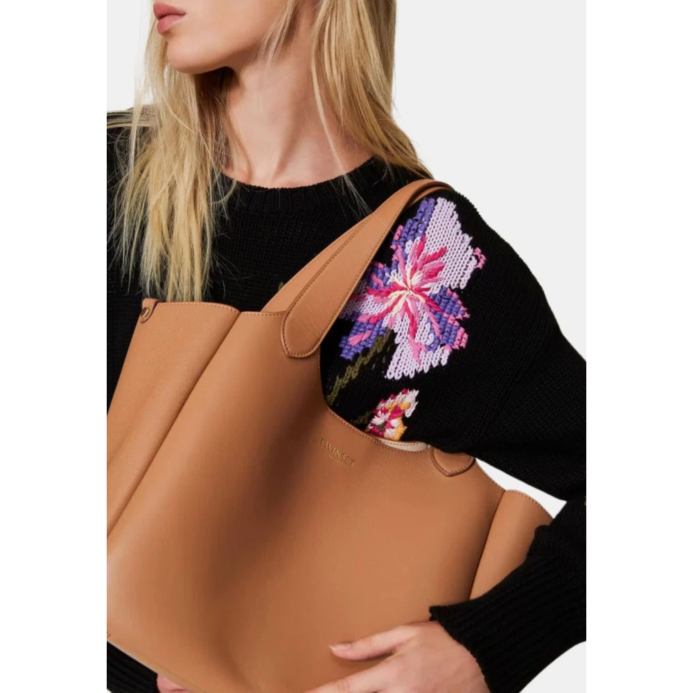 Twinset Bruin Leren Shopper Tas Forever Brown Dames
