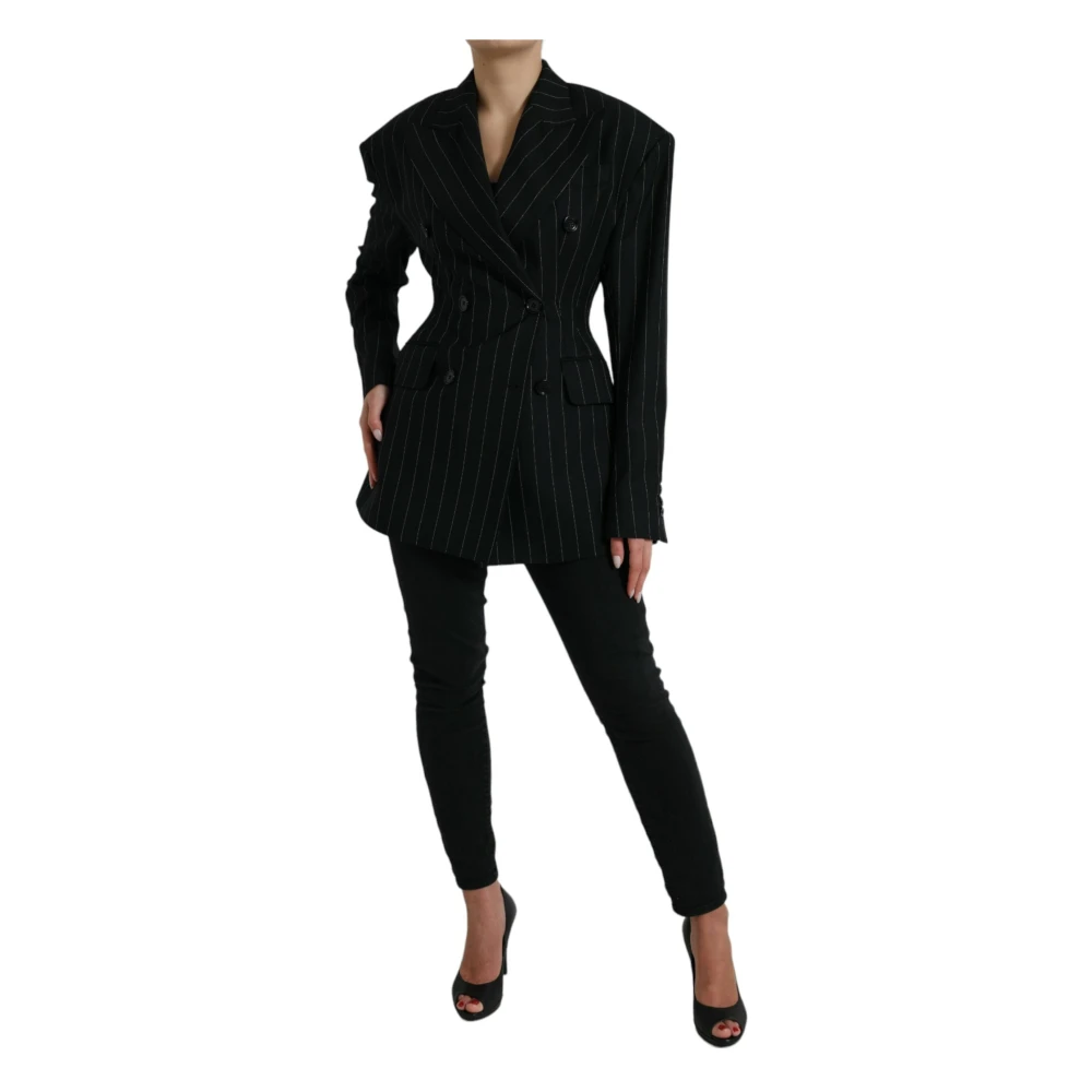 Dolce & Gabbana Elegante Gestreepte Wollen Blazer Black Dames