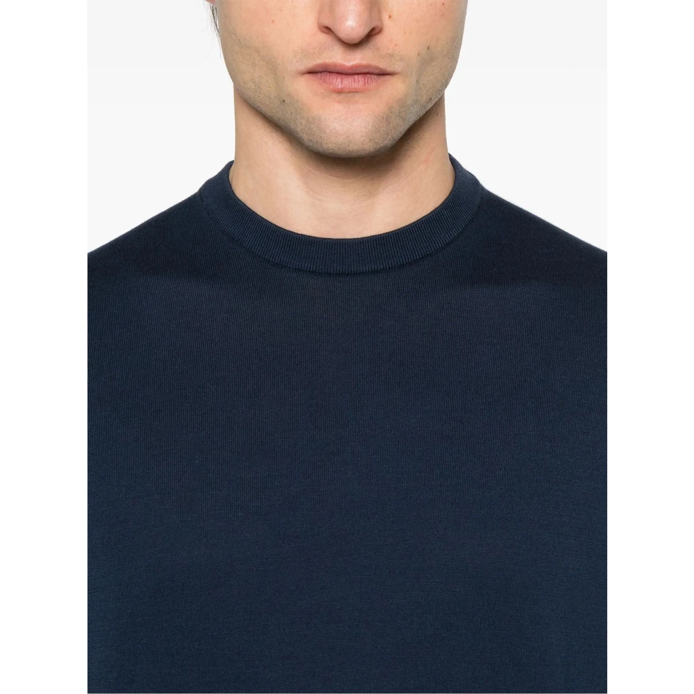 Fedeli Blauwe Katoenen Trui met Ronde Hals Blue Heren