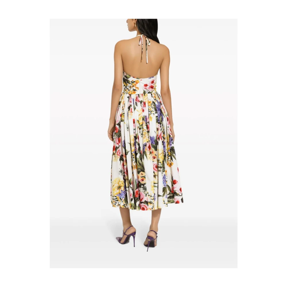 Dolce & Gabbana Bloemenprint Midi Jurk met Open Rug White Dames