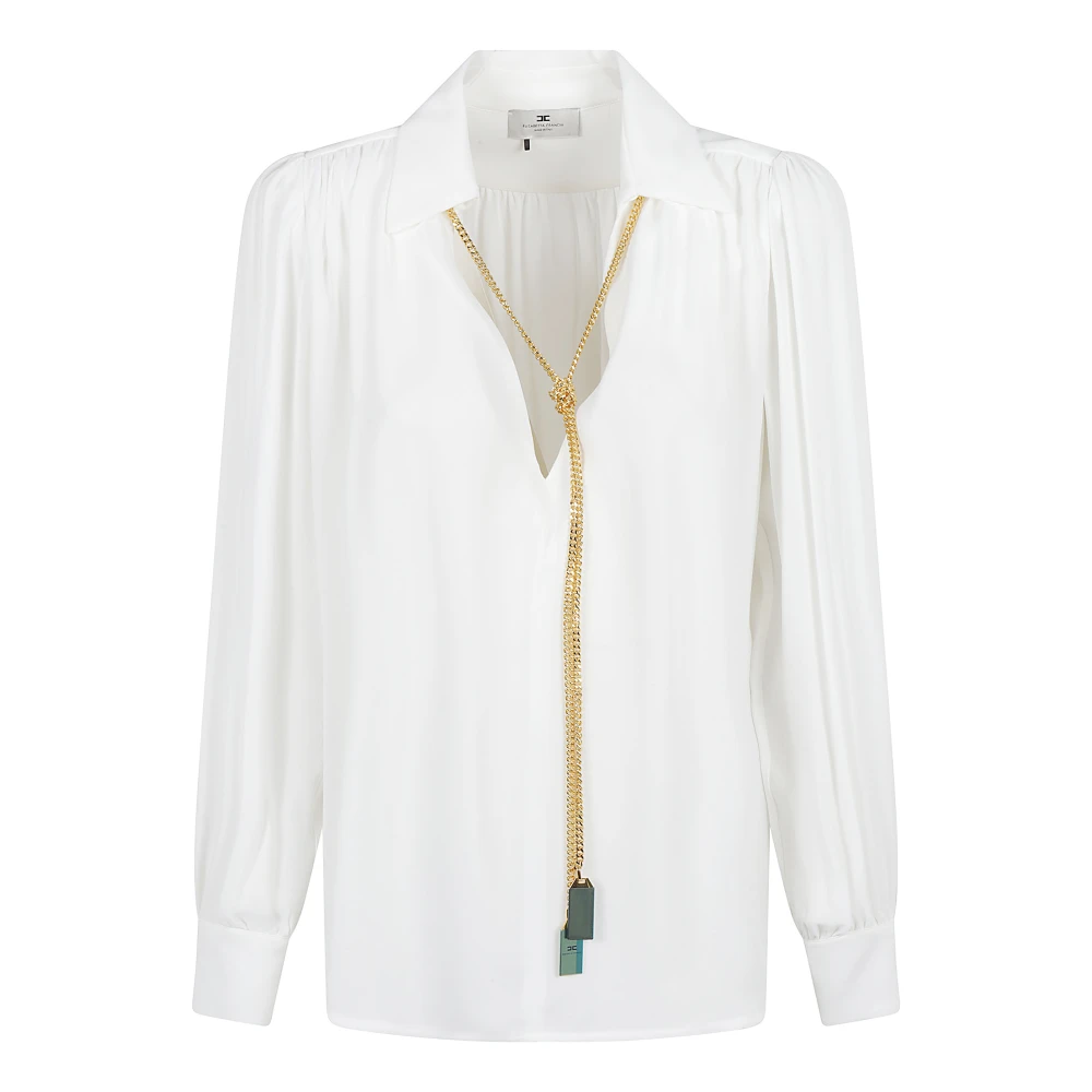 Elisabetta Franchi Ivoor Chain-Link V-Hals Shirt White Dames