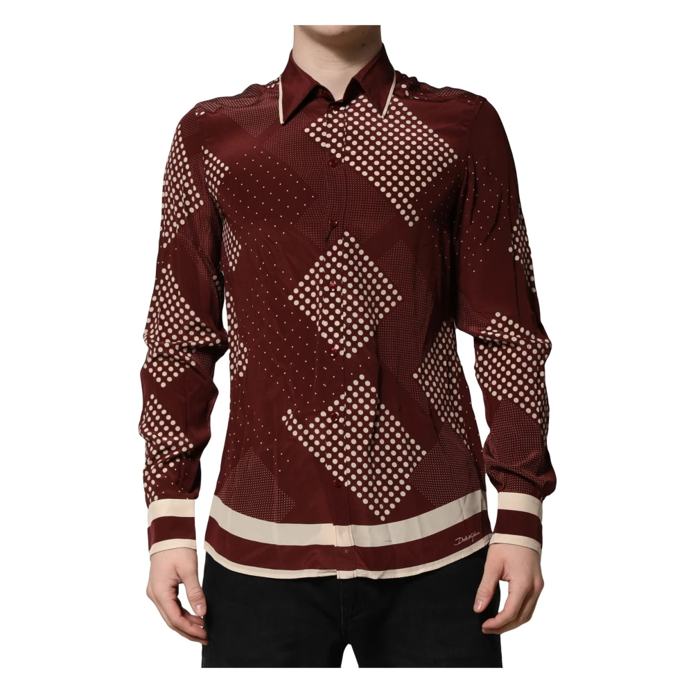 Dolce & Gabbana , Casual Shirts, Male, Brown, L, Dotted Silk Long Sleeve Casual Shirt