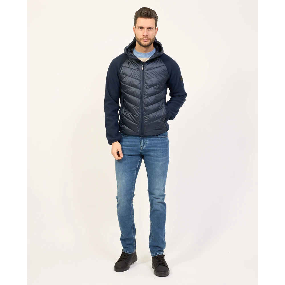 YES ZEE Blauwe Gewatteerde Jas met Wol-Effect en Capuchon Blue Heren
