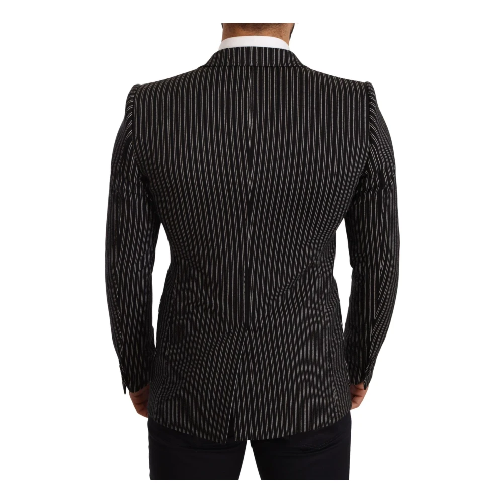 Dolce & Gabbana Gestreepte Linnen Blazer Slim Fit Zwart Black Heren