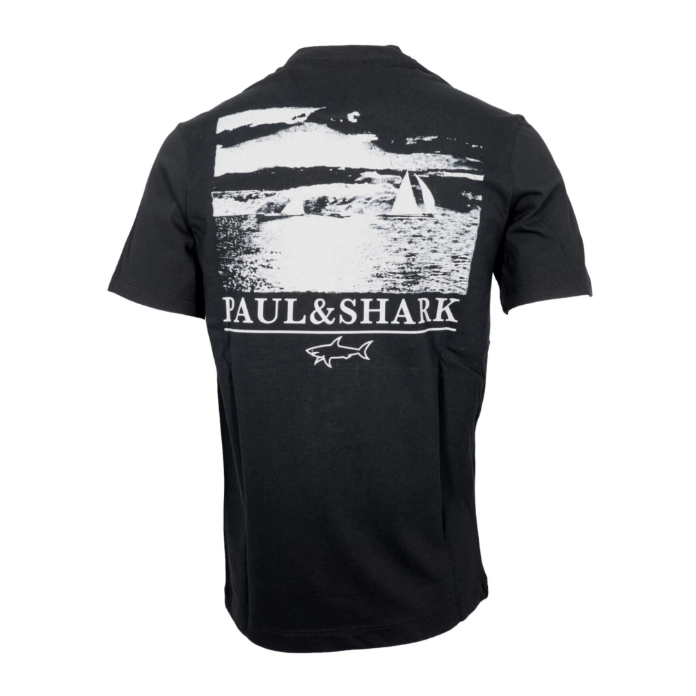 PAUL & SHARK Grafische Print Katoenen T-shirt Zwart Black Heren