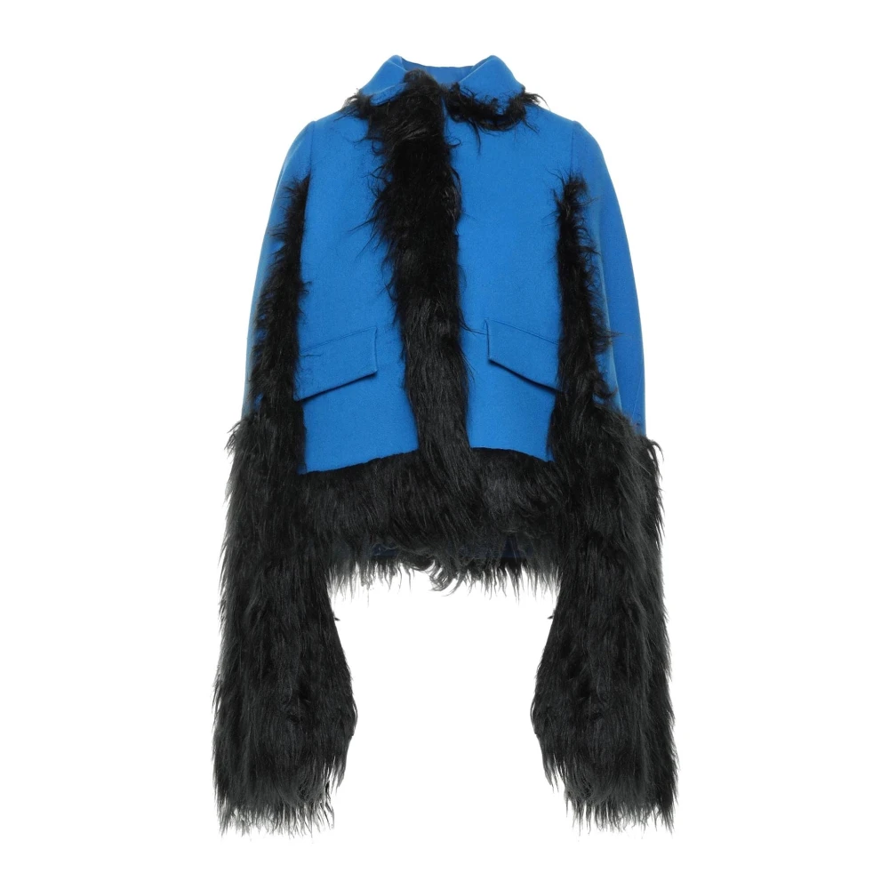 Maison Margiela Women's Multicolor Blue Faux Fur Trimmed Cape Jacket Extra Small