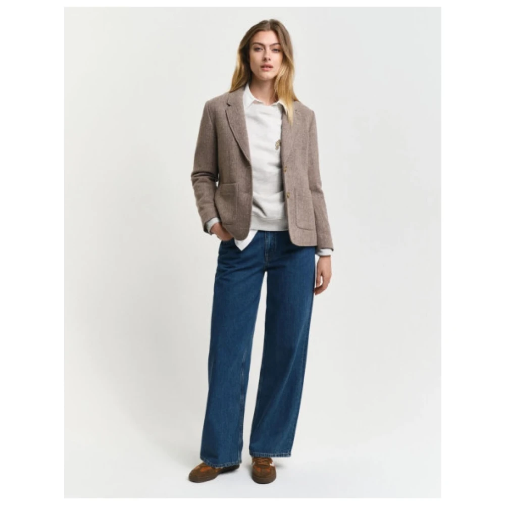 Gant Chevron Wollen Blazer met Getailleerde Kraag Beige Dames