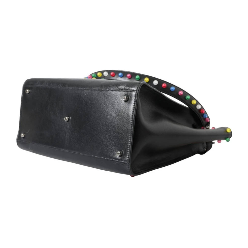 Dolce & Gabbana Multicolor Studs Leren Tote Tas Black Dames