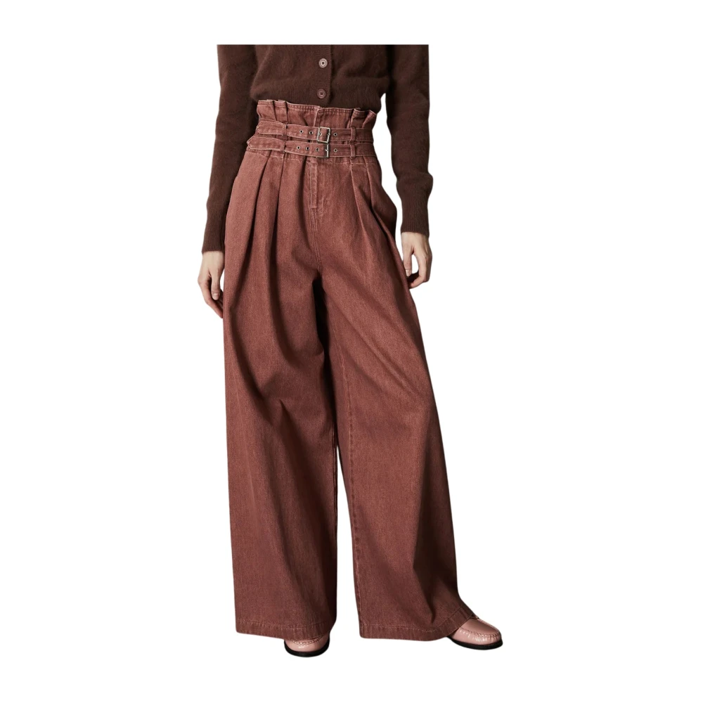 Isabelle Blanche Rust Hoge Taille Wijde Pijp Broek Brown Dames