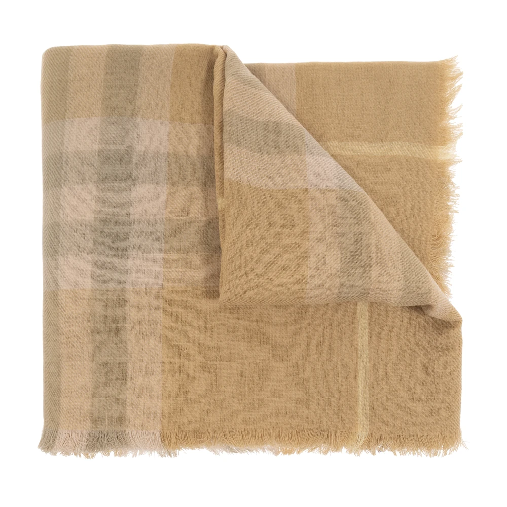 Burberry Beige Winter Scarves, Unisex, One Size, Check Printed Wool Scarf