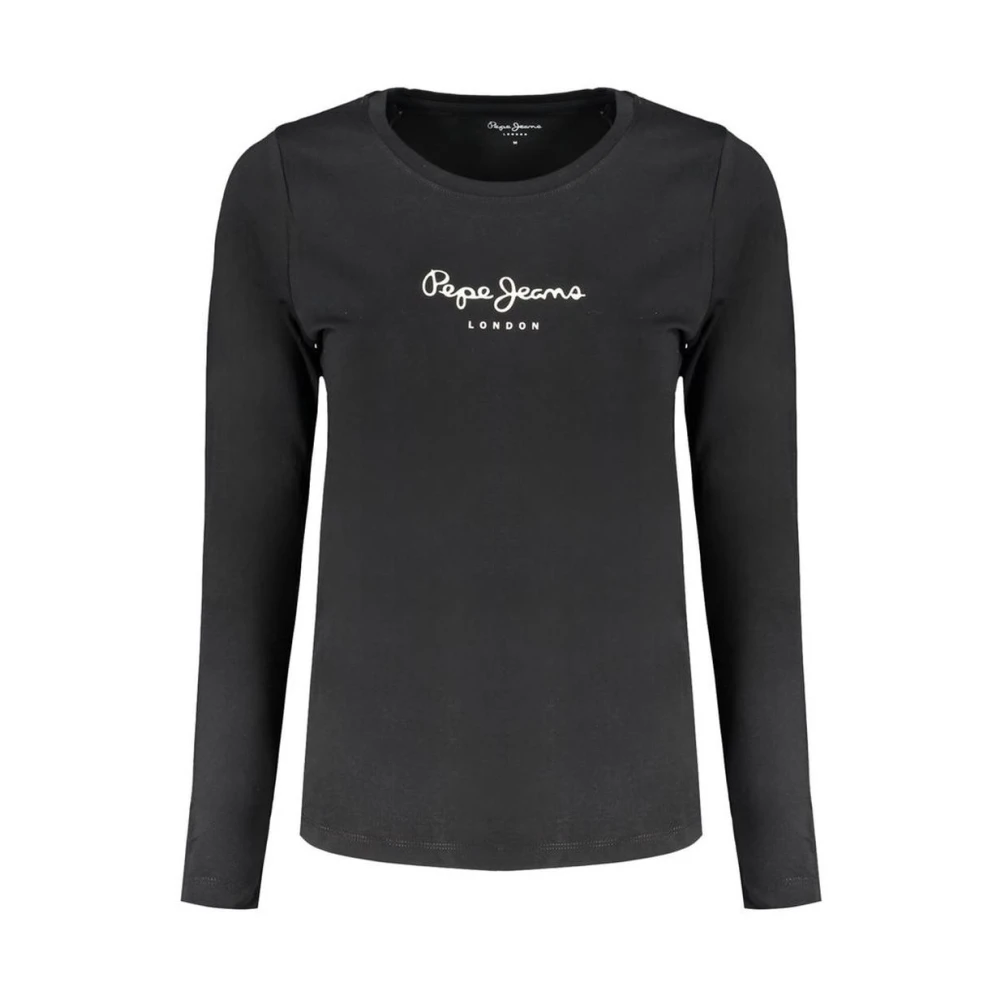 Pepe Jeans Black Cotton Long Sleeve Crew Neck Top - Female - Long Sleeve T-Shirts - L - Tops