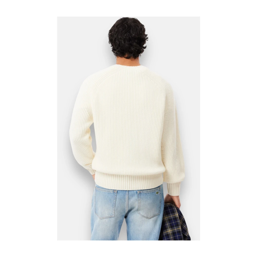 Lacoste Dikke Wol Ronde Hals Trui White Heren