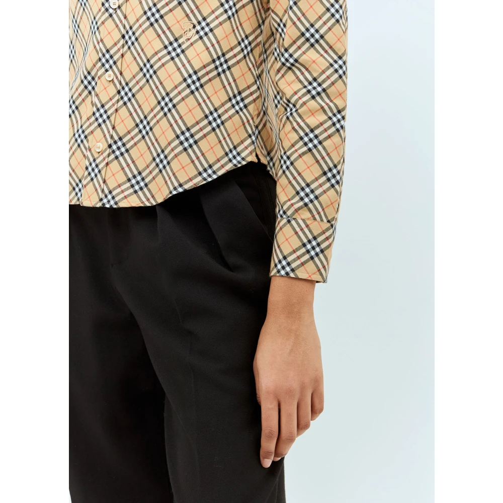 Burberry Klassieke Geruite Katoenen Overhemd Beige Dames