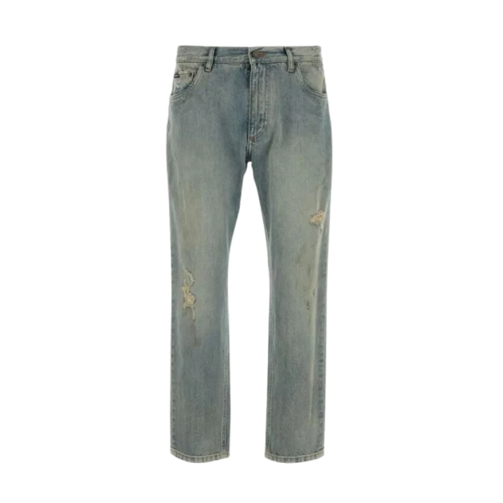 Dolce & Gabbana Gescheurde Denim Jeans met Logoplaatje Blue Heren