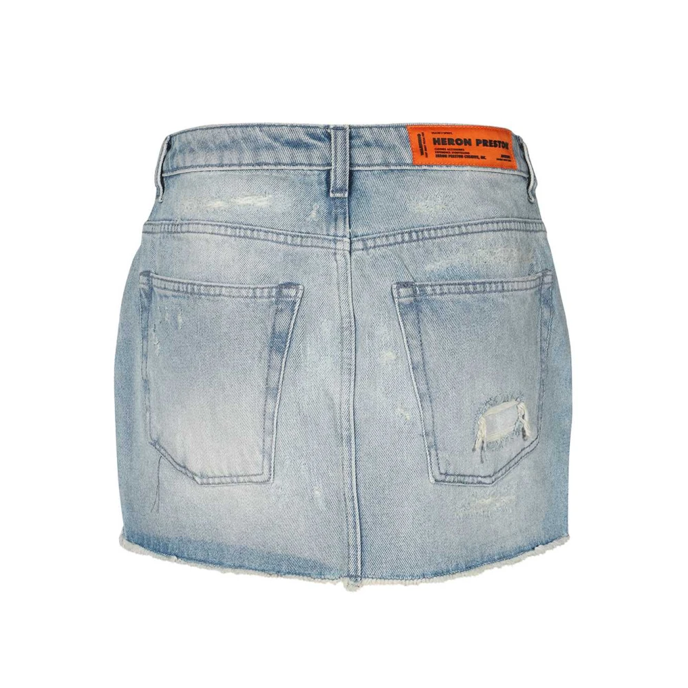 Heron Preston Vernielde Denim Mini Rok Blue Dames