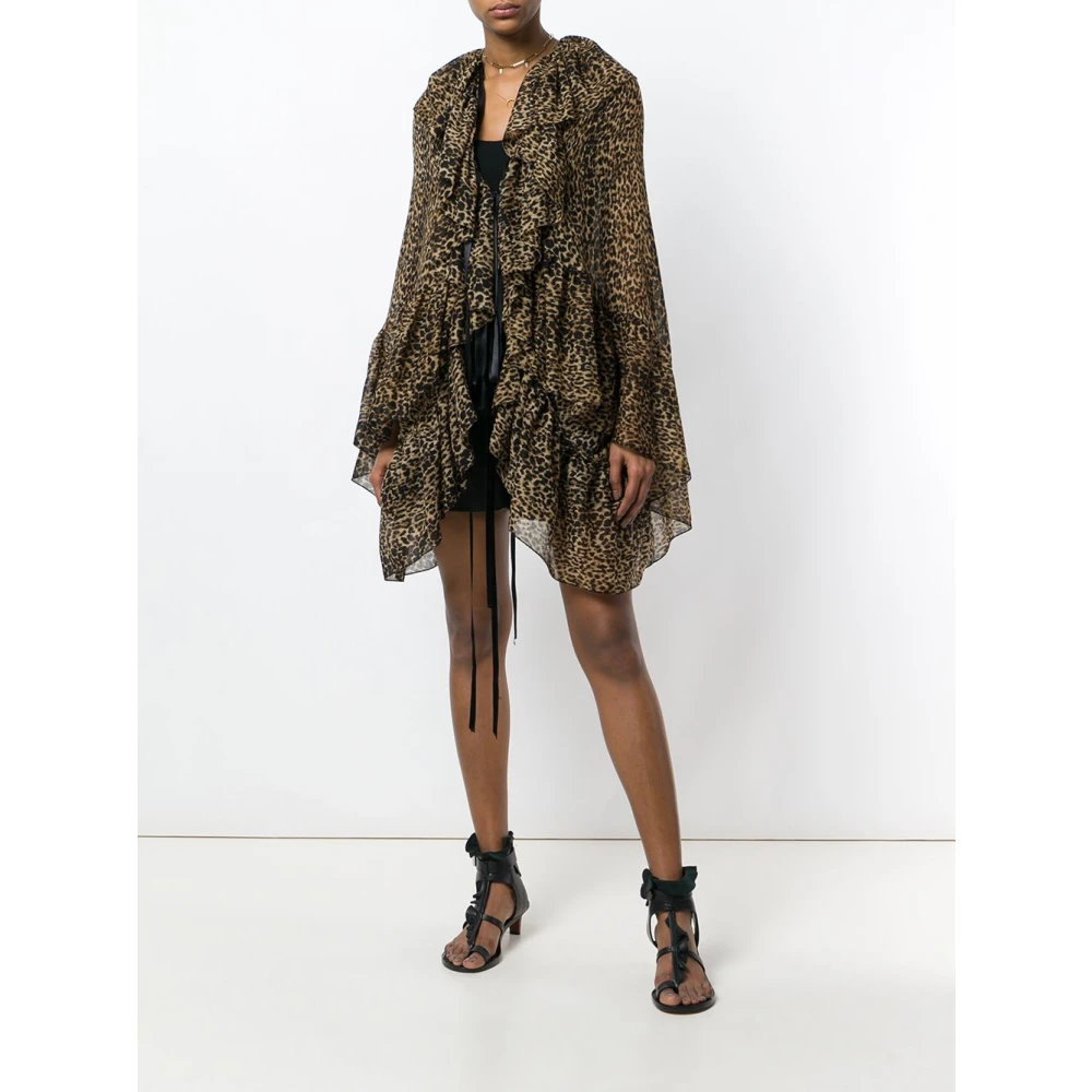 Saint Laurent Dierenprint Wollen Cape Brown Dames