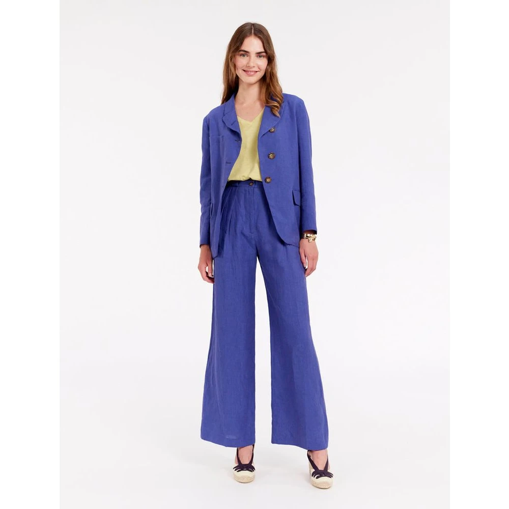 Ines De La Fressange Paris Blauwe Linnen Yohan Jas Elegante Stijl Blue Dames