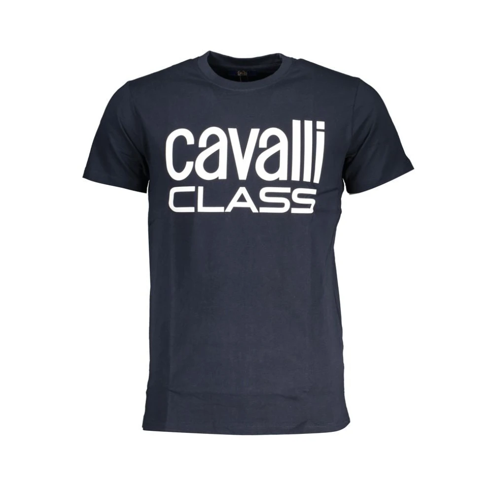 Cavalli Class Gedrukt Logo Ronde Hals T-Shirt Blue Heren